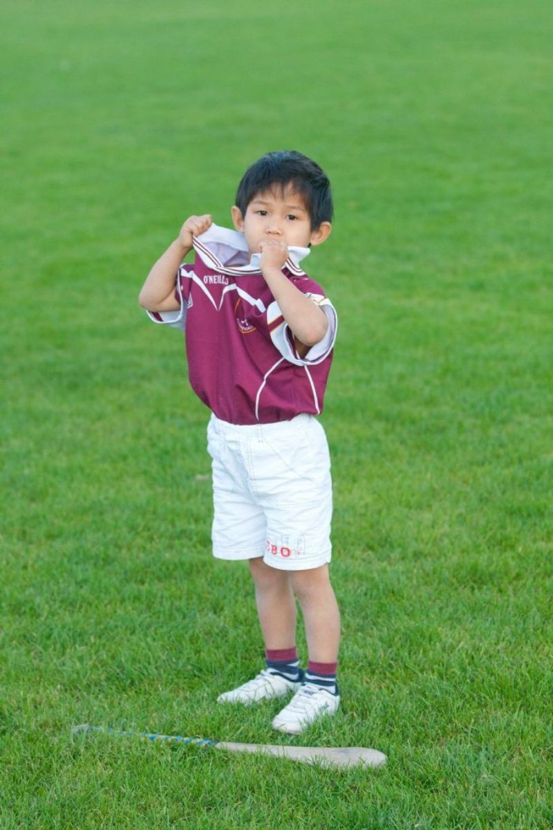 Young Ruairí Óg player Jack O'Reilly shows his support for his club.